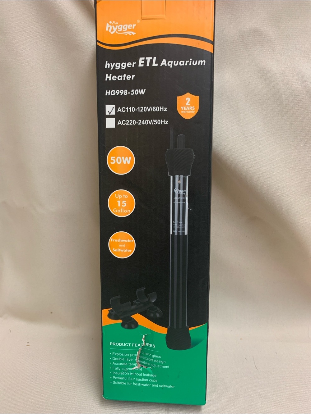 hygger ETL Aquarium Heater - Black with Orange Accents